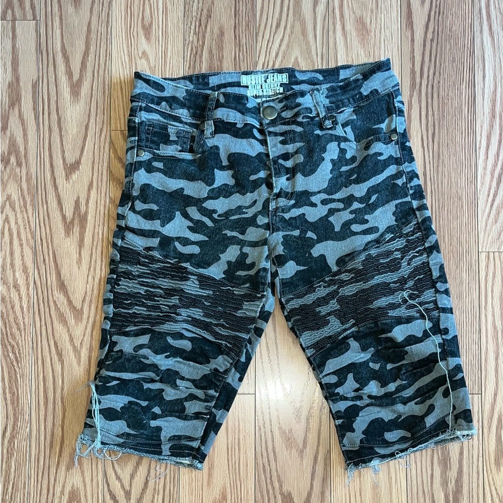 Hustle Jeans | Men's | Camo | Biker | Cutoff | Denim Shorts | Size 30